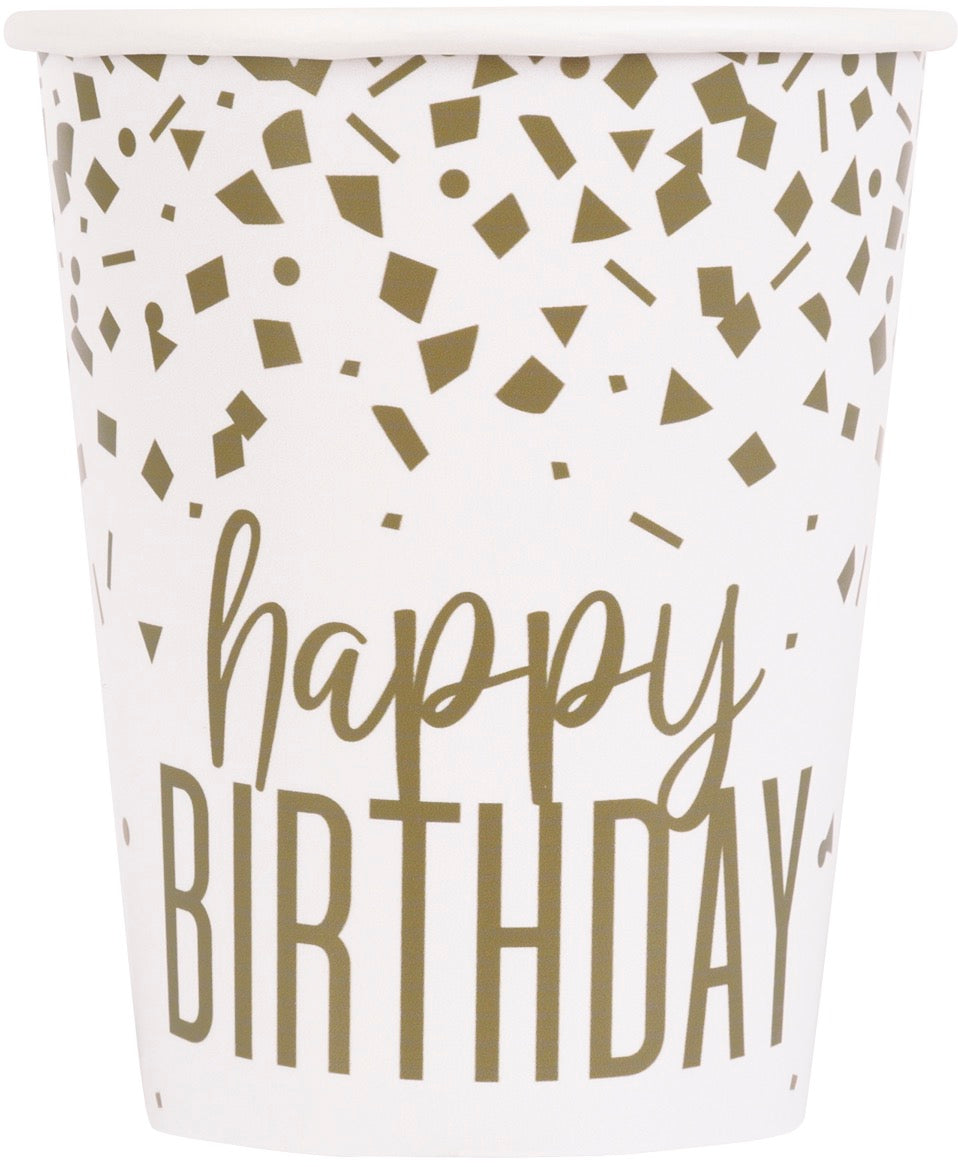 Confetti Gold Birthday 9oz Paper Cups 8ct