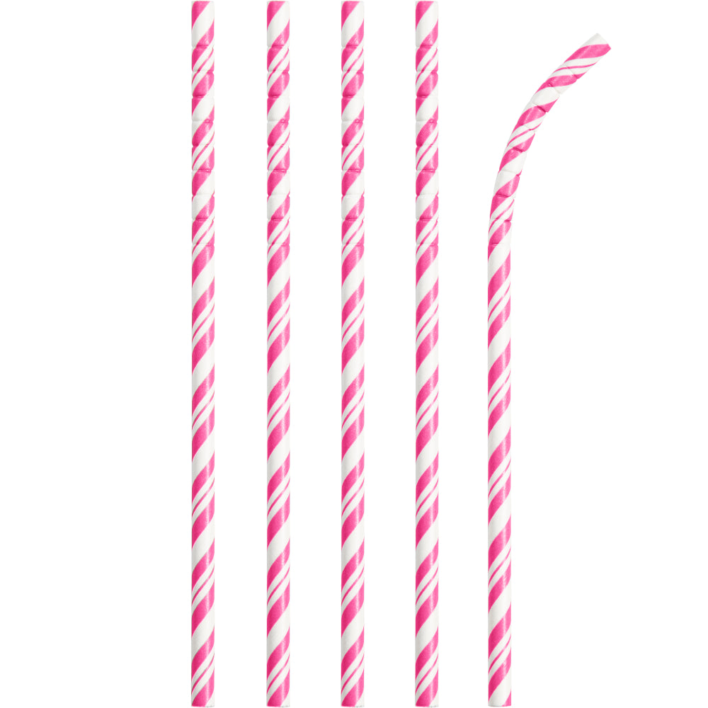 Striped Paper Straws 24ct - Pink
