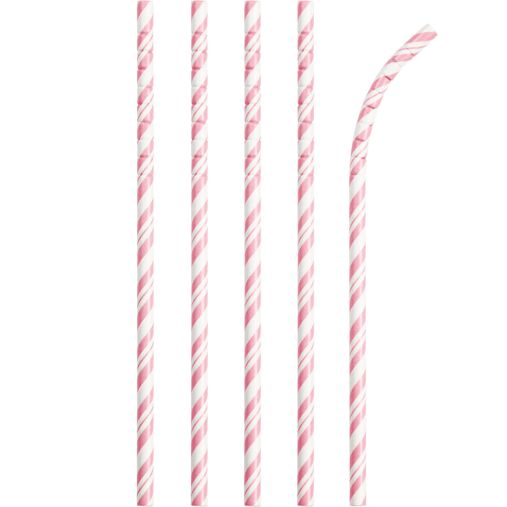 Striped Paper Straws 24ct - Pink
