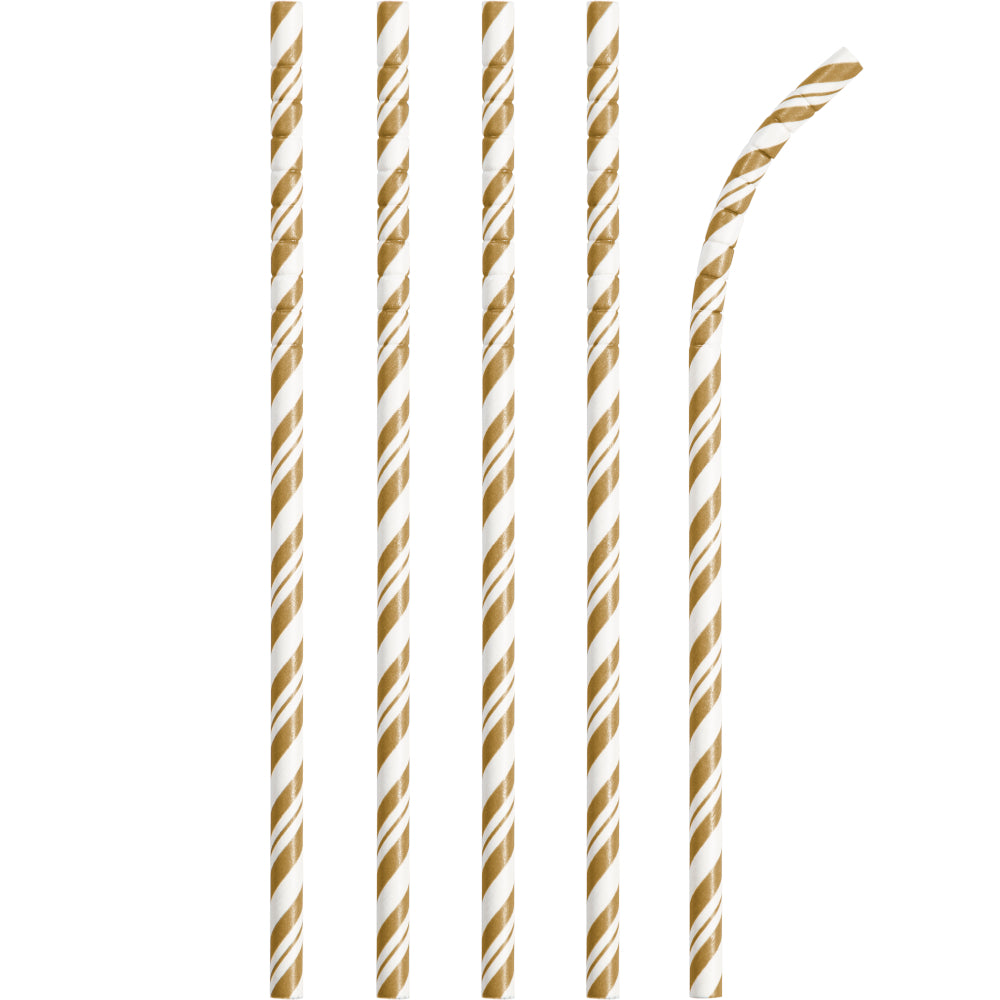 Striped Paper Straws 24ct - Gold
