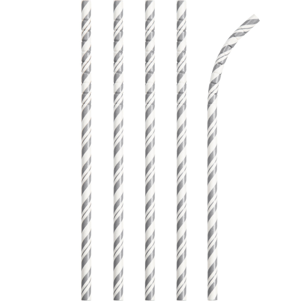 Striped Paper Straws 24ct - Silver