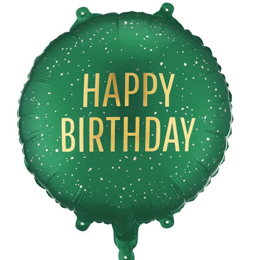 #066 Happy Birthday Green & Gold 18in Balloon