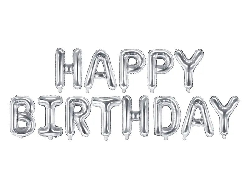 Happy Birthday Silver Balloon Banner - Air Inflate