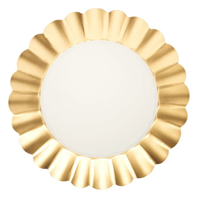 Gold and White 10.5in Scalloped Dinner Plates 8ct