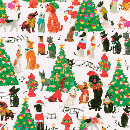 Caroling Pets Roll Gift Wrap 30 Inch X 8ft