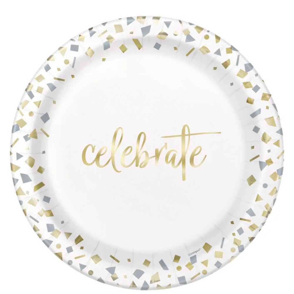 Gold Foil Confetti Celebrate 9in Dinner Plates 10ct