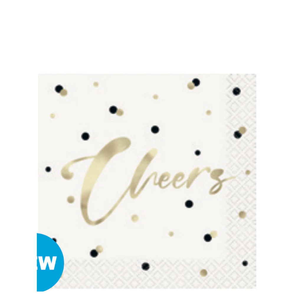 Gold Happy Birthday Cheers Foil Beverage Napkins 16ct