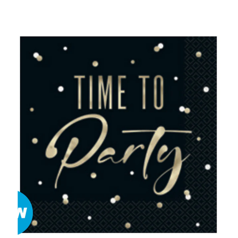 Gold Happy Birthday Time to Party Foil Lunch Napkins 16ct