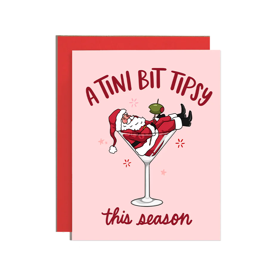 Martini Tipsy Santa Holiday Card