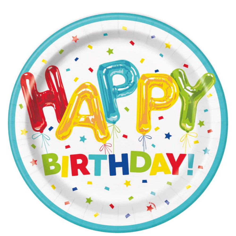Happy Balloon Birthday 9in Dinner Plates 8ct