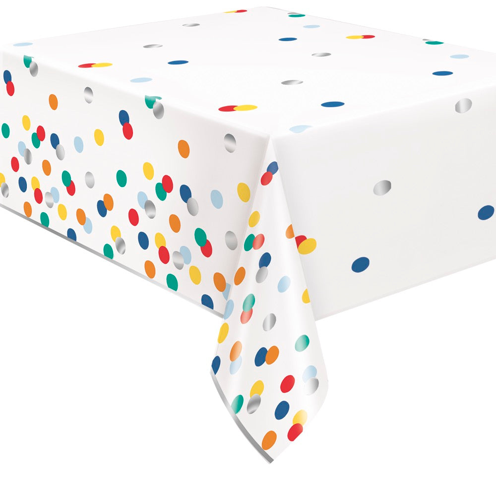 Happy Birthday Dots Rectangular Foil Table Cover 54in x 84in