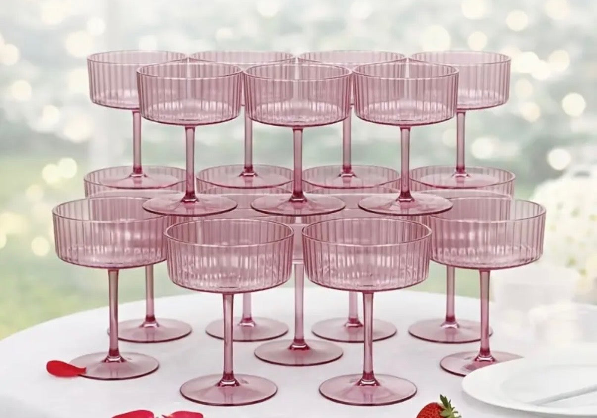 Vintage Ribbed Plastic Champagne Coupe Glasses (lavender)