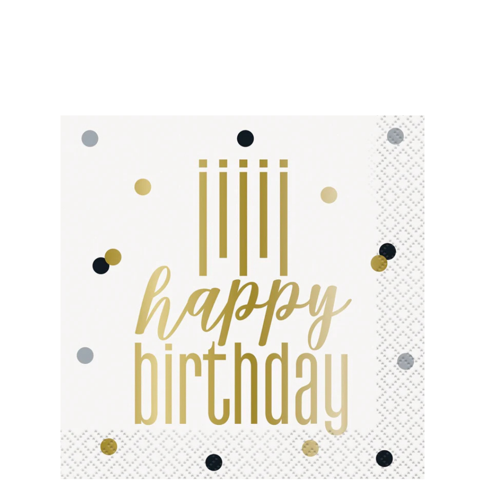Metallic Happy Birthday Beverage Napkins 16ct