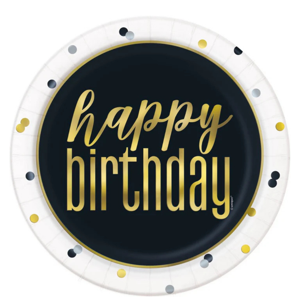 Metallic Happy Birthday Foil 9in Dinner Plates 8ct