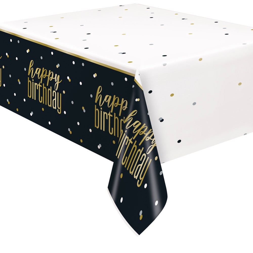 Metallic Happy Birthday Rectangular Plastic Table Cover 54in x 84in