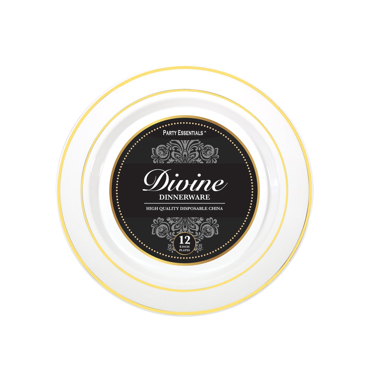 White Premium Plastic Plates & Bowls With Gold Rim 12ct
