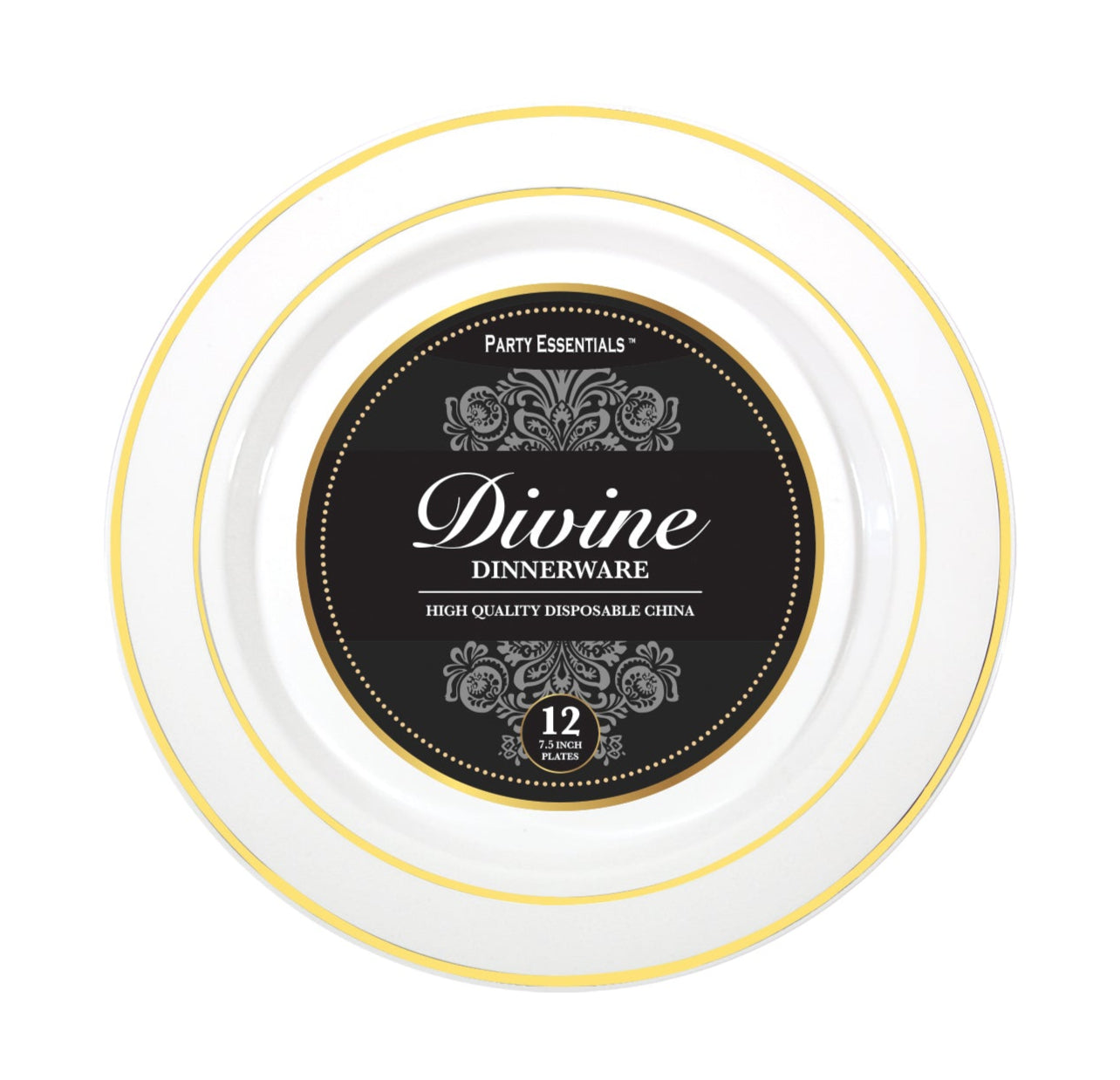 White Premium Plastic Plates & Bowls With Gold Rim 12ct