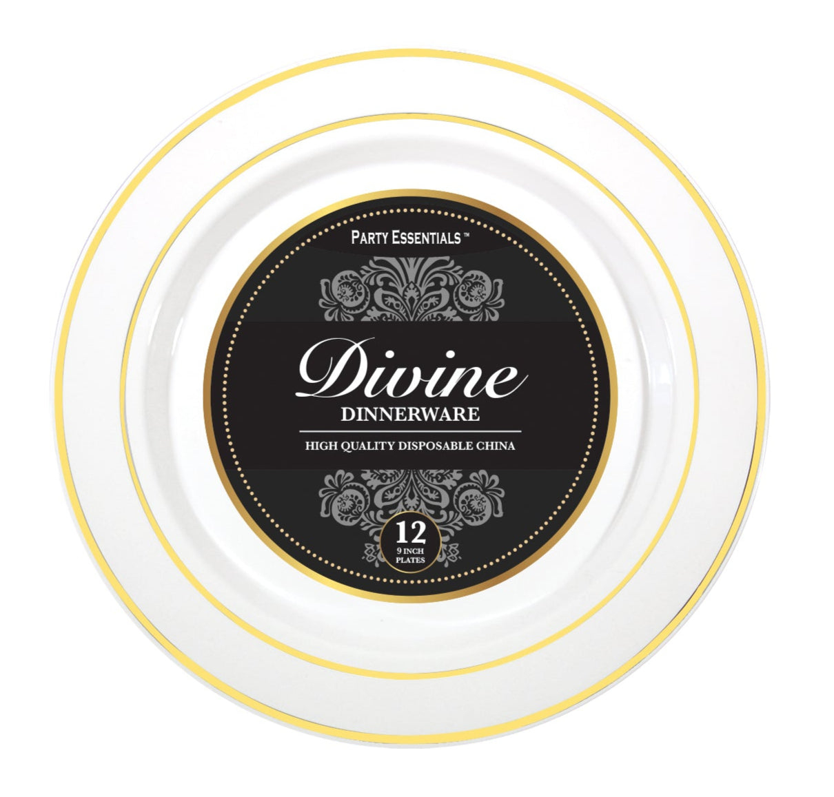 White Premium Plastic Plates & Bowls With Gold Rim 12ct