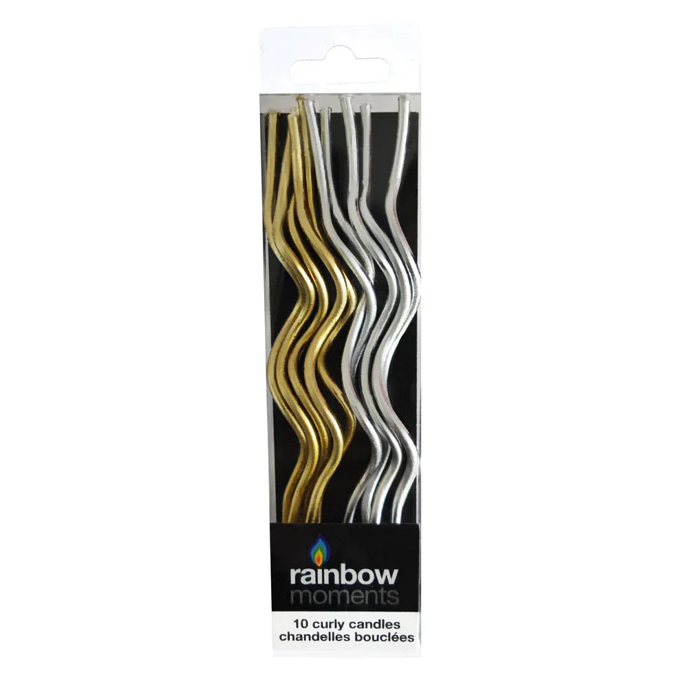 Slim Curly Candles - Metallic Gold & Silver 10ct