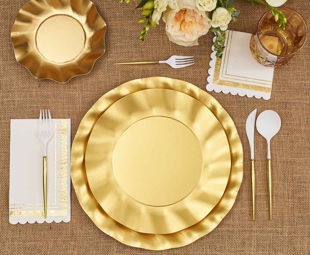 Satin Gold Wavy 12.5in Paper Chargers 8ct