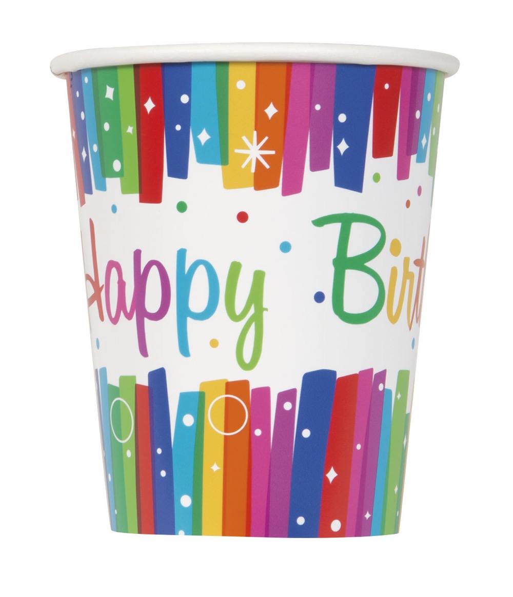 Rainbow Ribbons Birthday 9oz Paper Cups 8ct