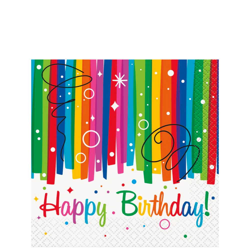 Rainbow Ribbons Birthday Beverage Napkins 16ct