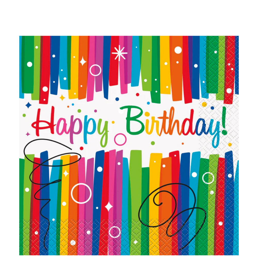 Rainbow Ribbons Birthday Lunch Napkins 16ct