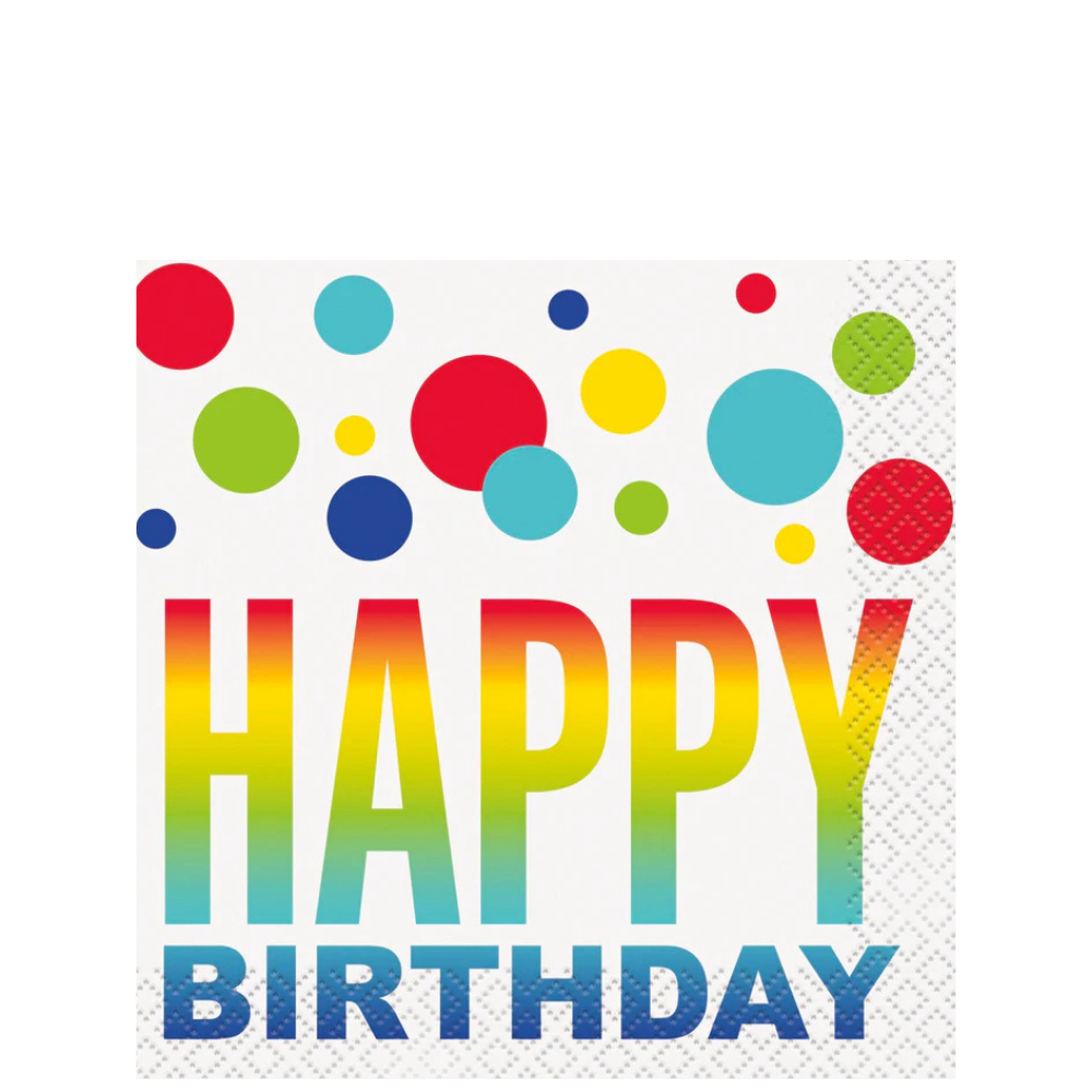 Rainbow Spots Birthday Beverage Napkins 16ct