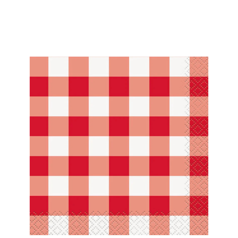 Red Gingham Beverage Napkins 16ct