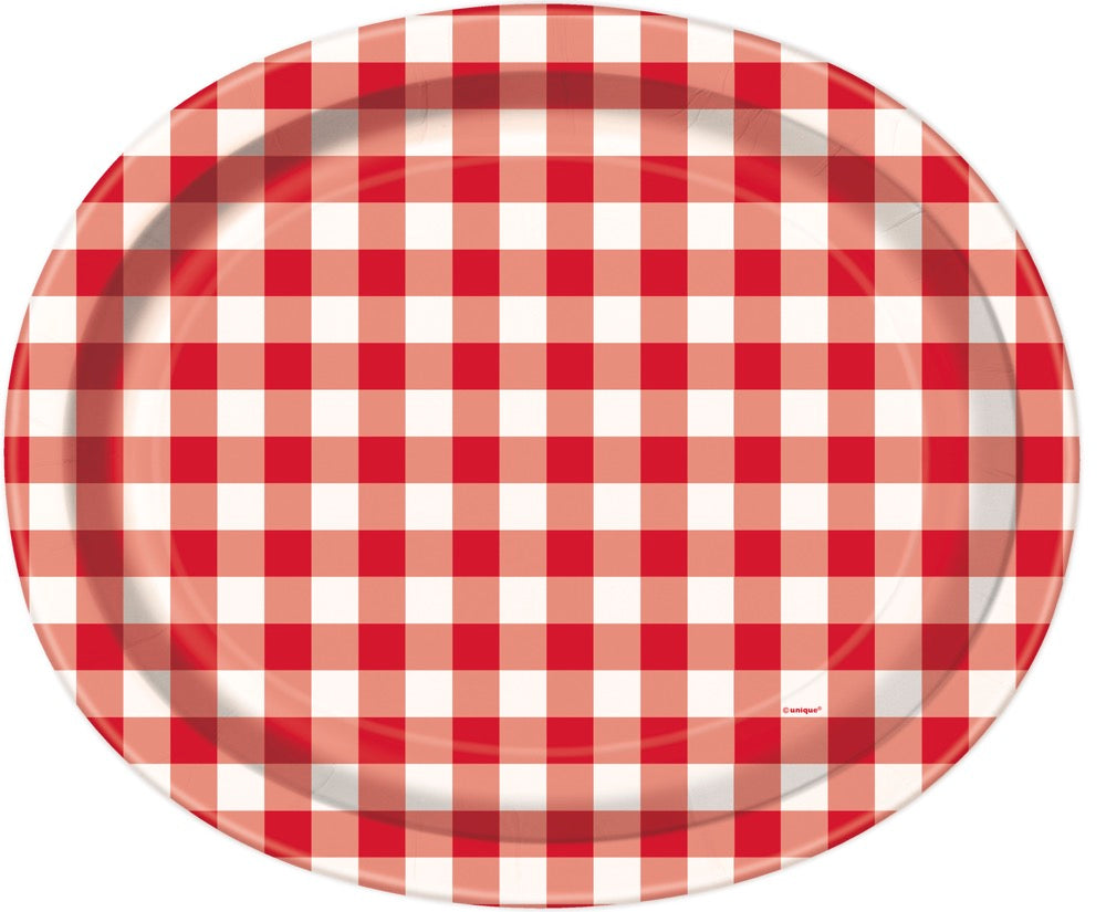 Red Gingham Paper Oval Plates 8ct