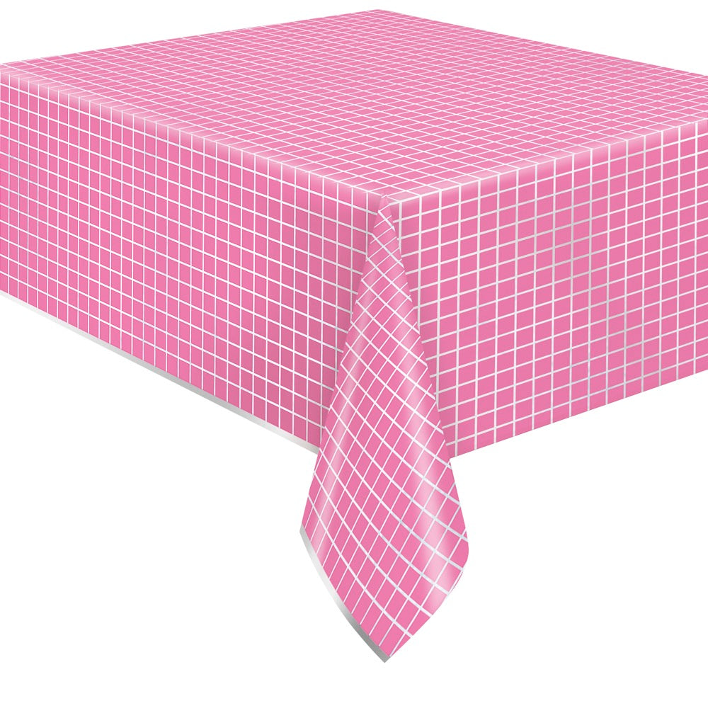 Silver & Bright Pink Rectangular Foil Table Cover 54in x 84in