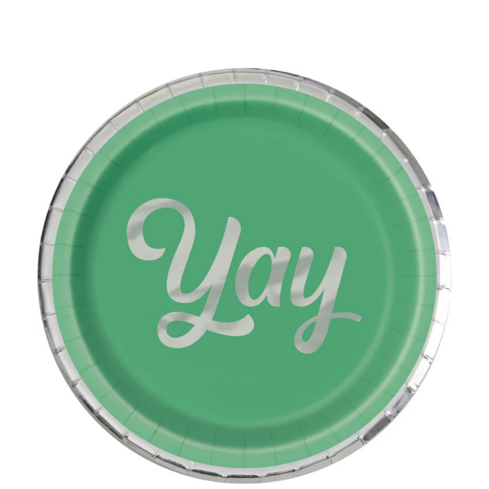 Silver & Bright Yay Foil 7in Dessert Plates 8ct