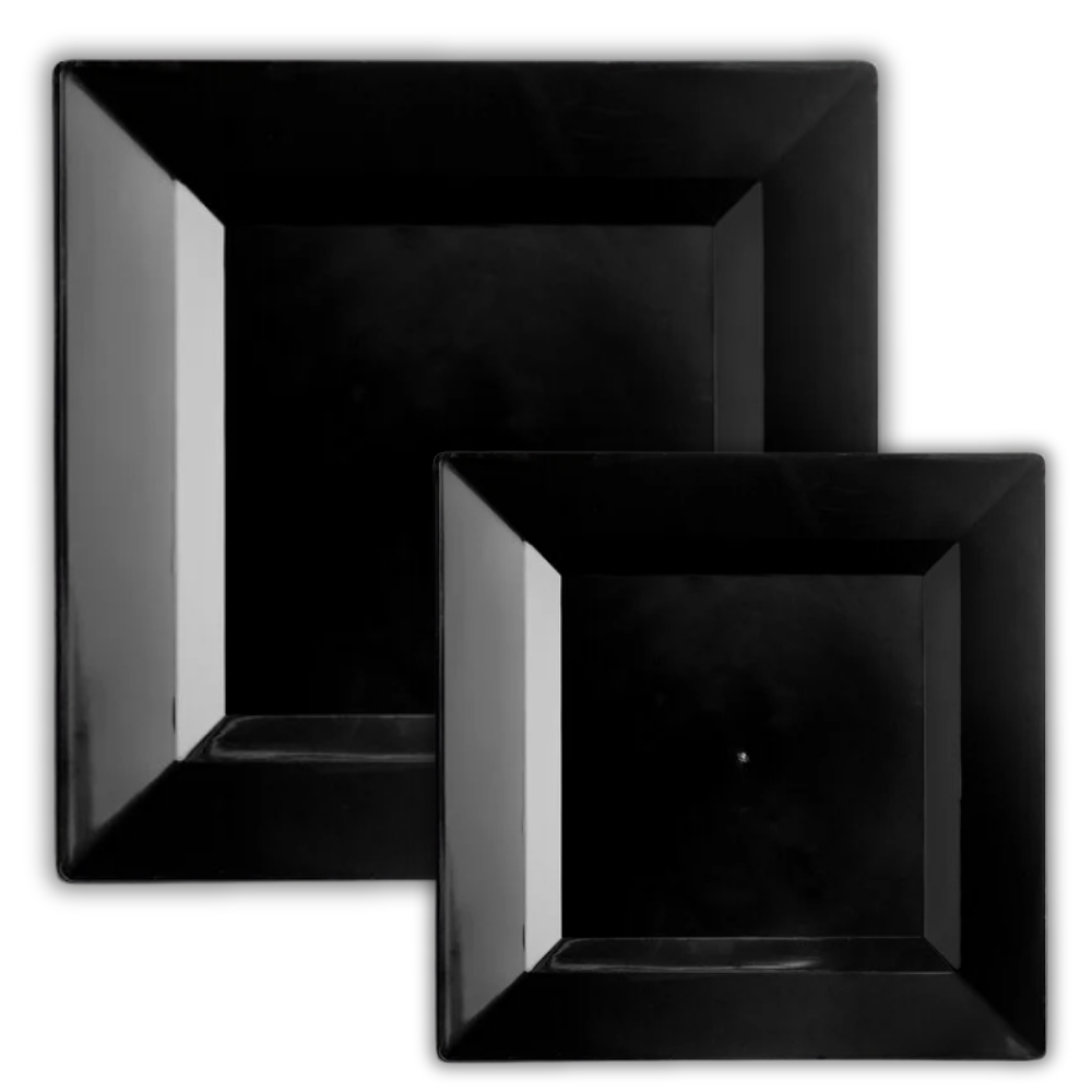 Premium Plastic Square Black Plates and Bowls