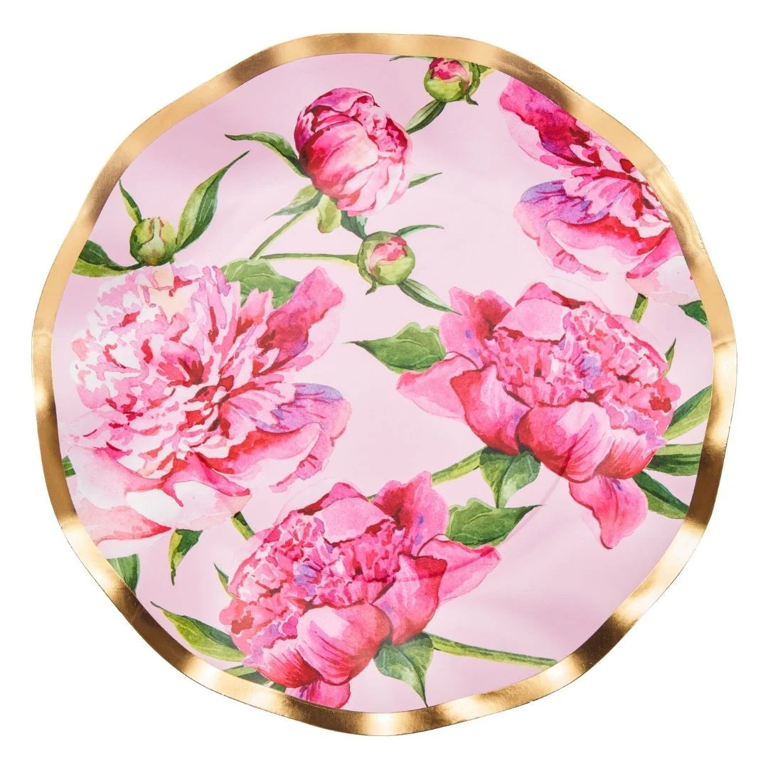 Pink Peonies 8in Salad/Dessert Plates 8ct