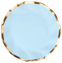 Sky Blue and Gold Wavy 8in Salad/Dessert Plates 8ct