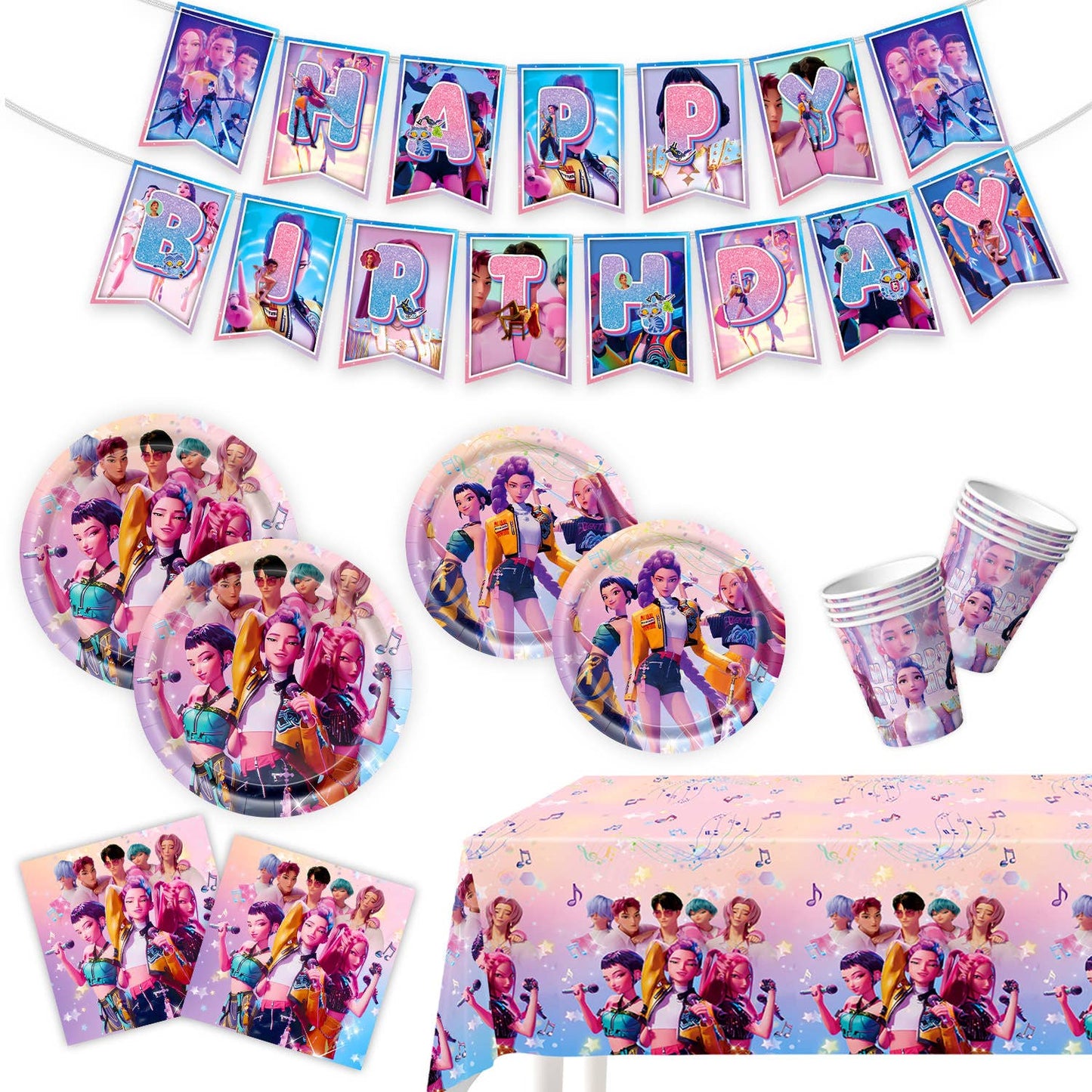 K-Pop Demon Hunters Birthday Decor Birthday Supplies Sets