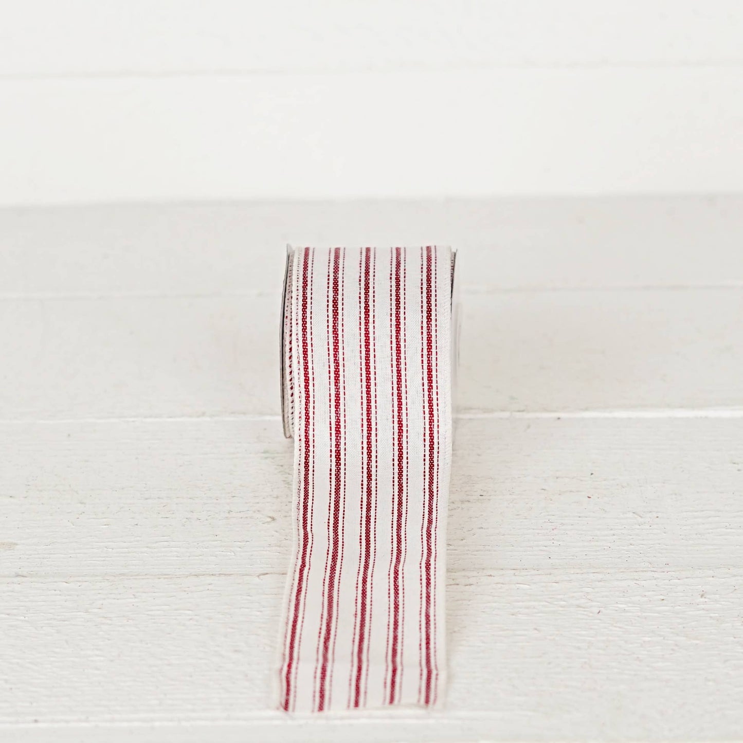 2.5inWx10Yard Wired Ribbon-French Red White Stripe