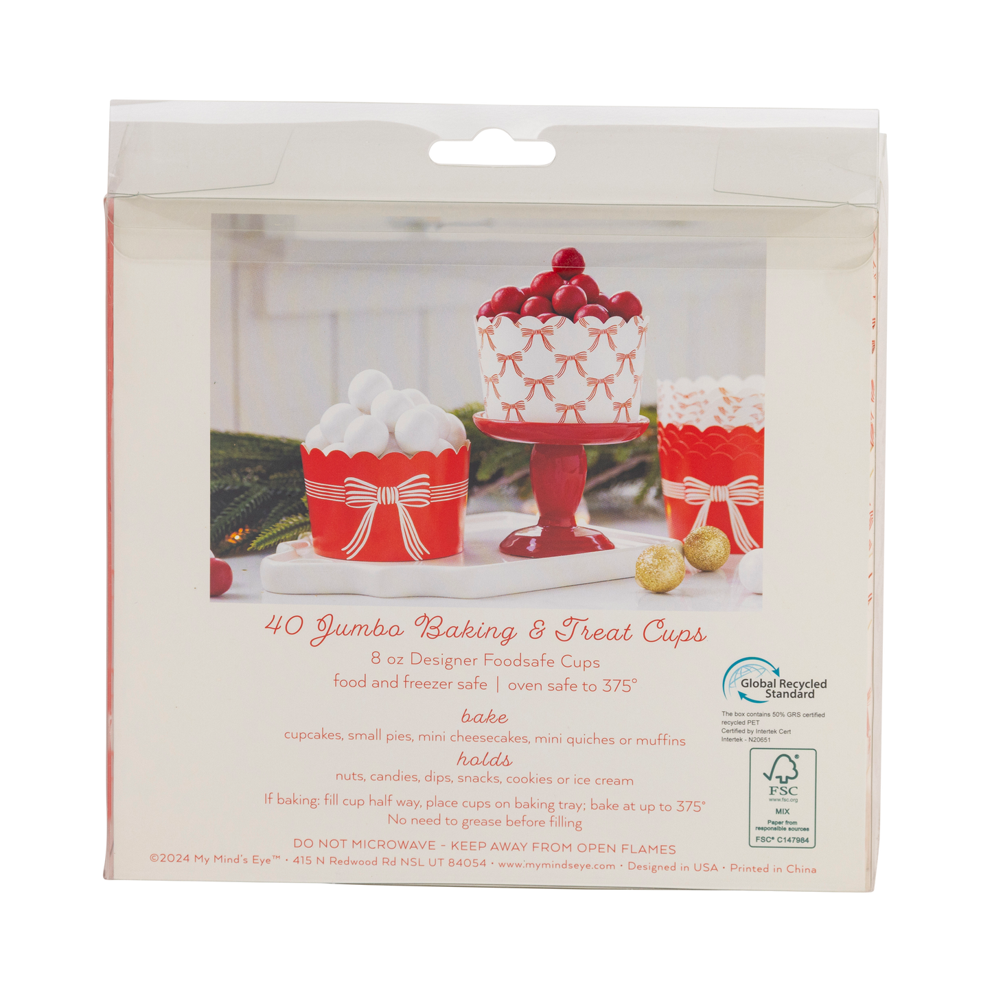 JUMBO Red Cream Bows 8 oz Baking Cups 40ct
