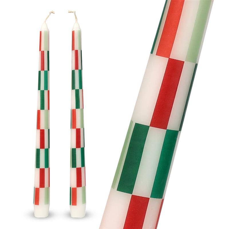 Red & Green Check Dinner Candles 2ct