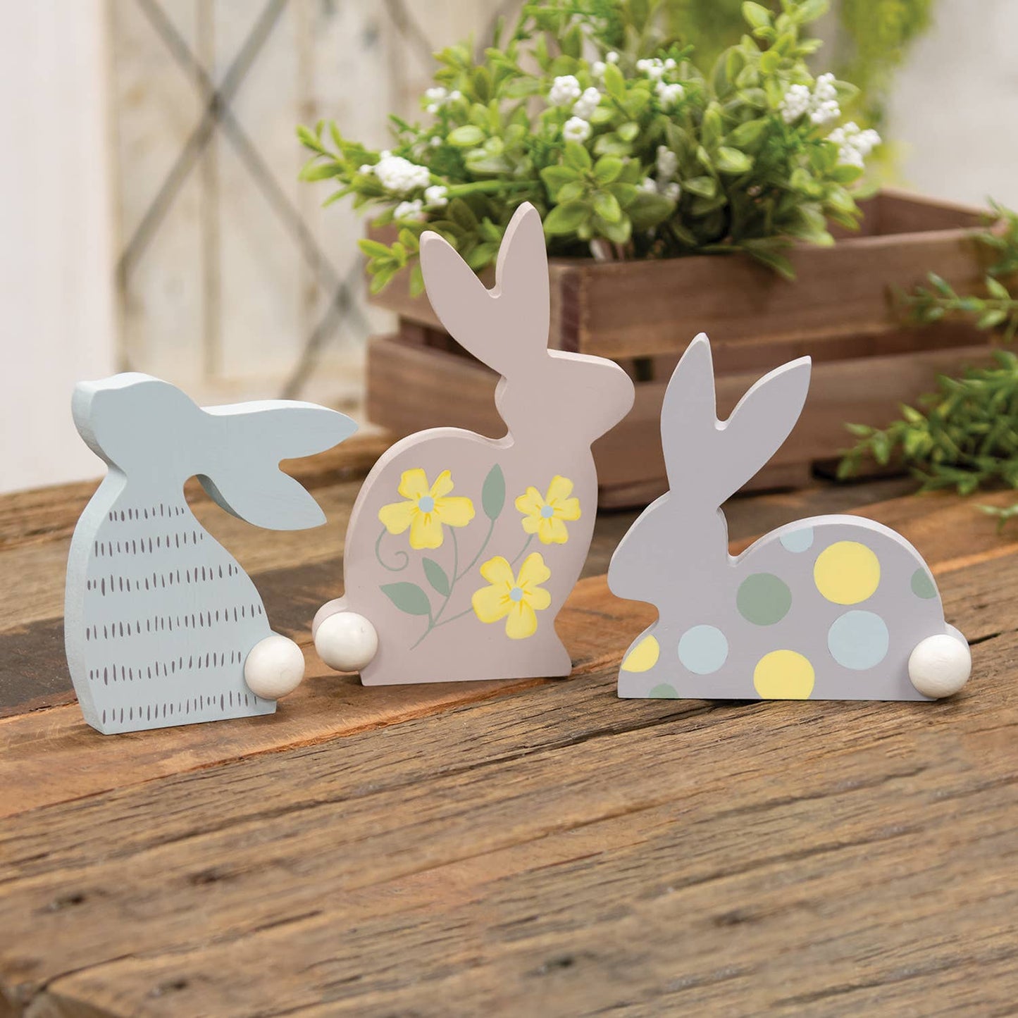 3/Set - Wooden Deco Pattern Bunny Sitters
