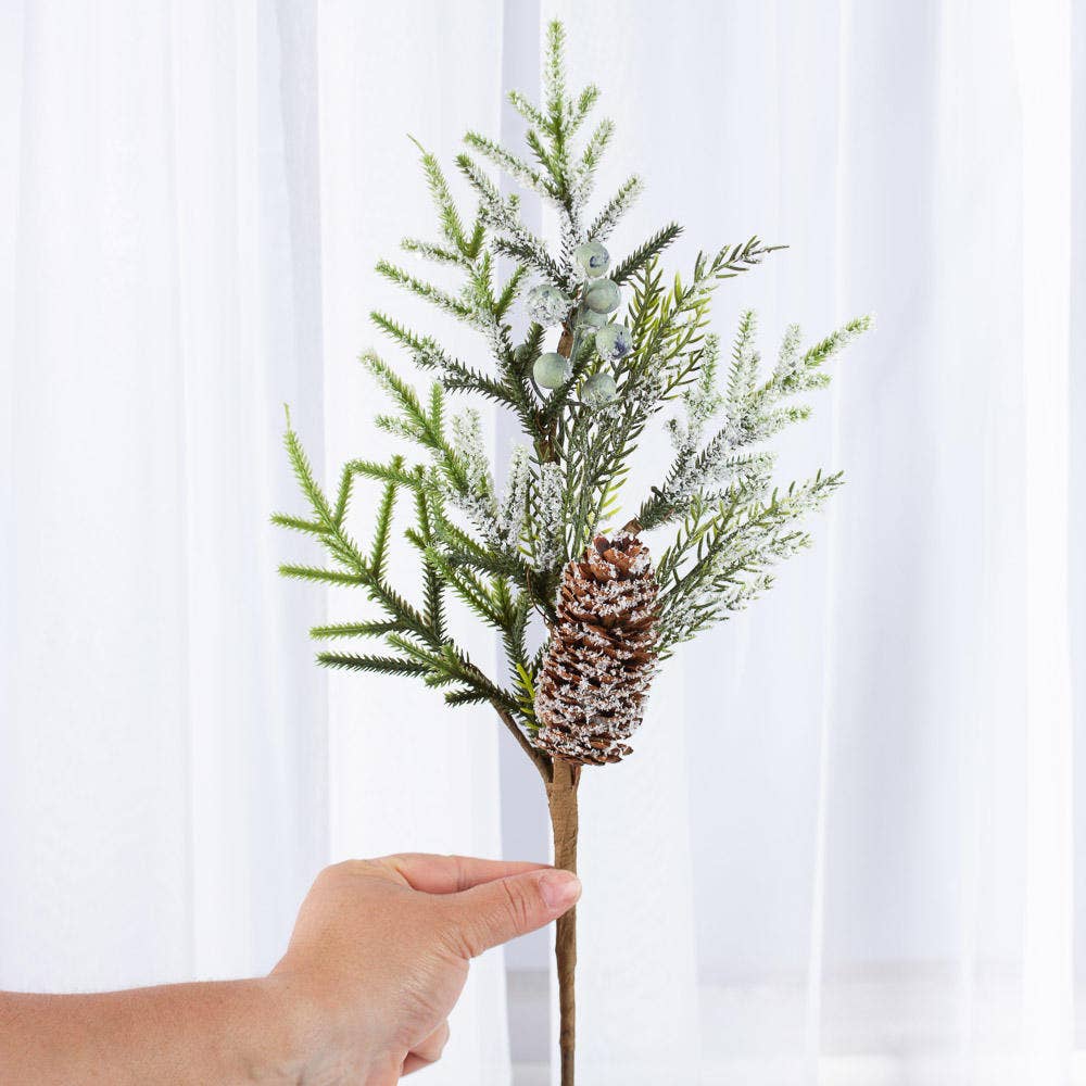 18" Frosted Artificial Berry Pine Cone Pick