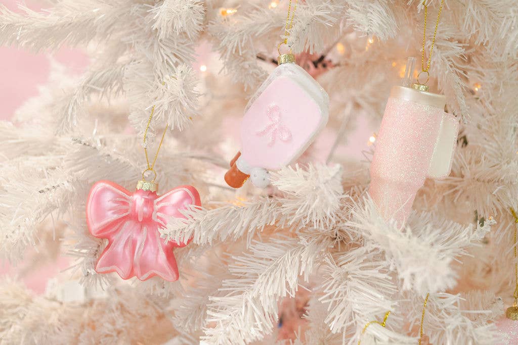 Pink Glittered Trendy Tumbler Christmas Ornament - Pink Cup