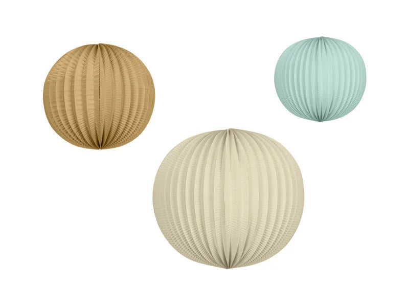 Paper Lanterns Light Brown, Cream, & Light Blue 3ct
