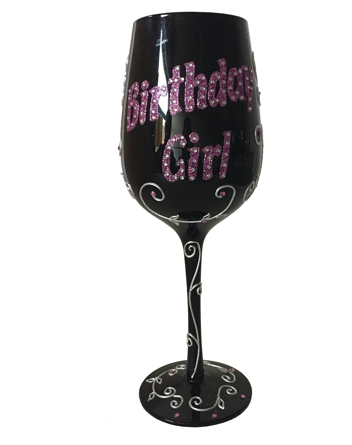 Wine Glass - Birthday Girl Black/Pink