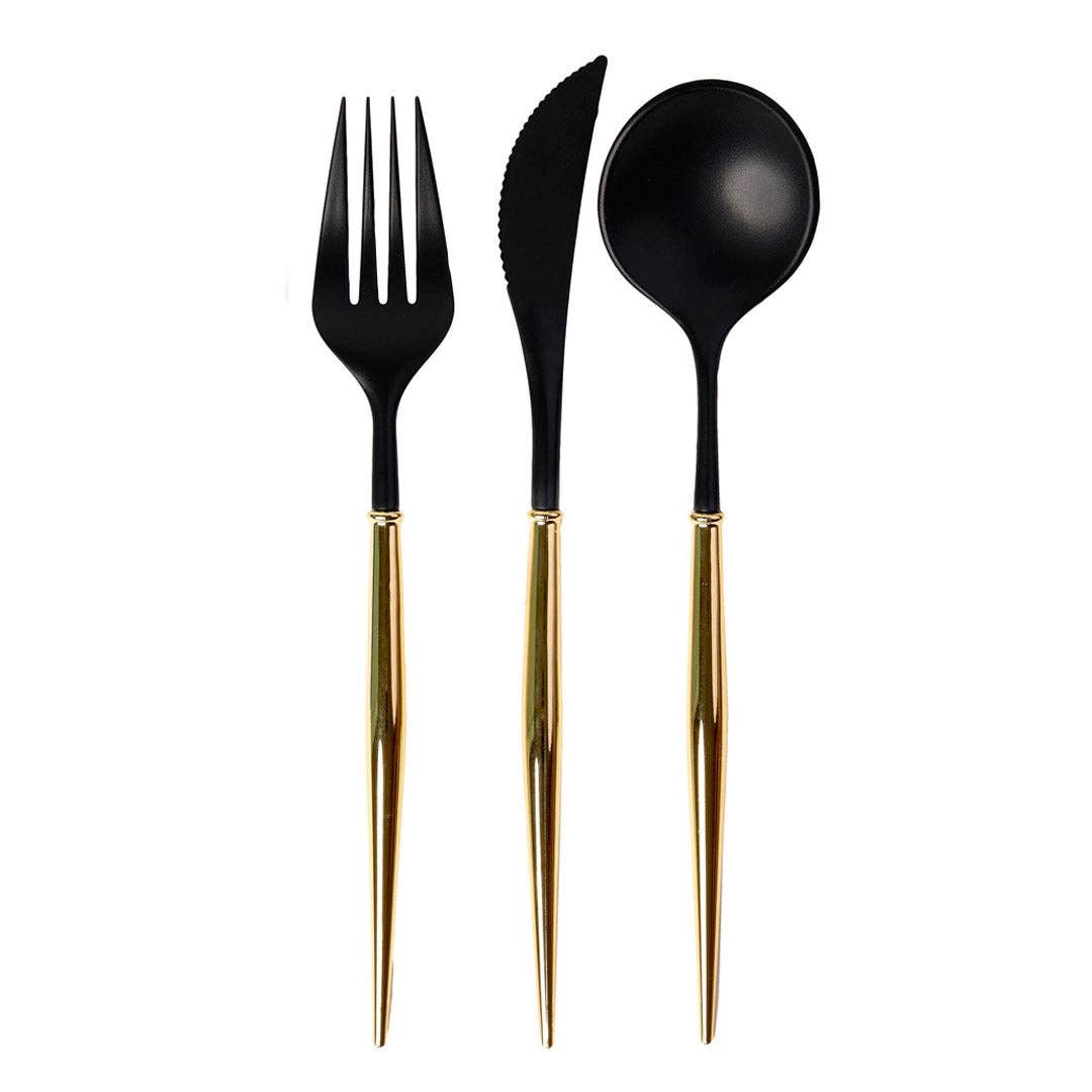 Black & Gold Bella Assorted Plastic Cutlery 24ct