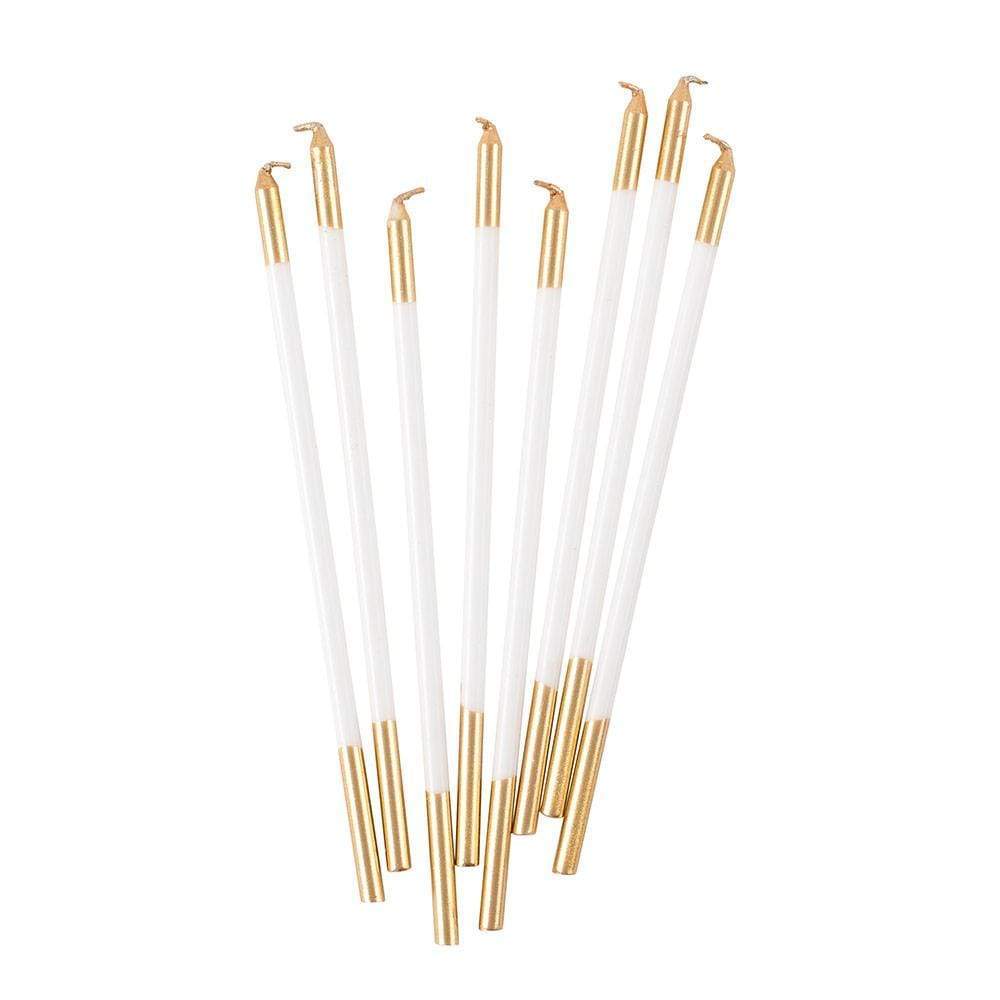 Birthday Slims 6in Candles 16ct - White & Gold