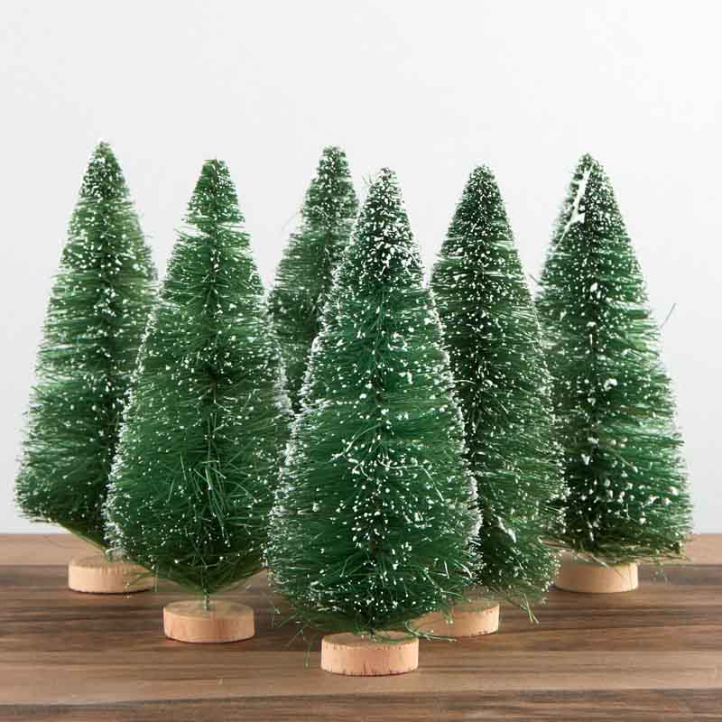 5" Frosted Green Bottle Brush Trees (Pack of 6)