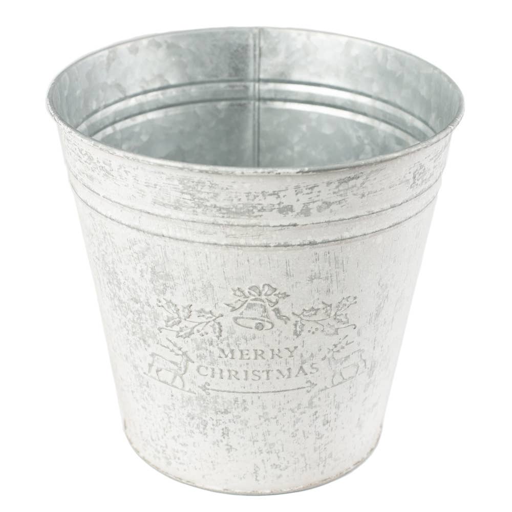 7" Weathered "Merry Christmas" Embossed Metal Bucket