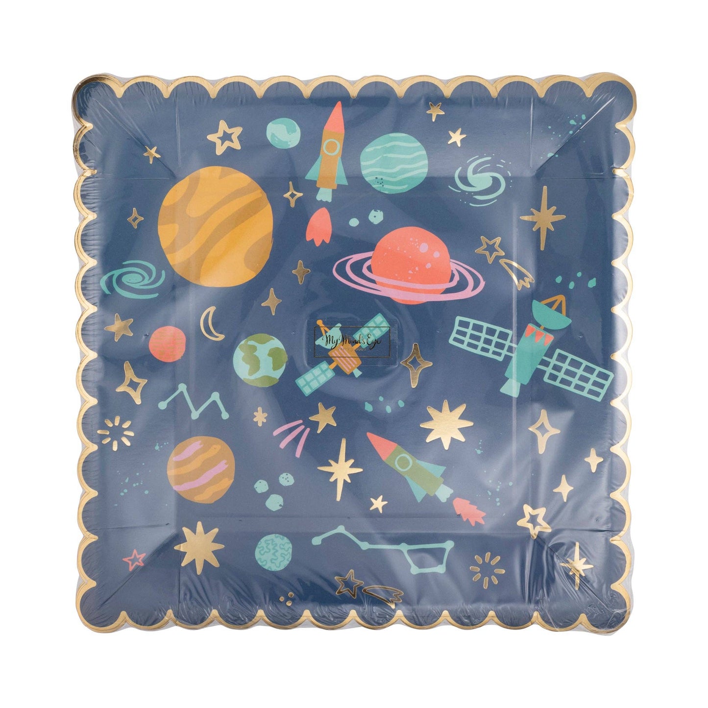 Space Pattern 9in Square Plates 8ct