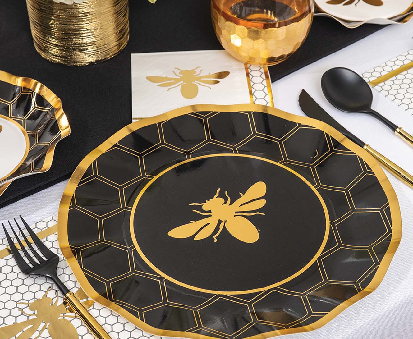 Black & Gold Bella Assorted Plastic Cutlery 24ct